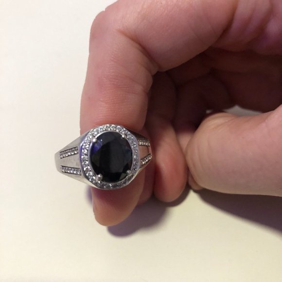 Unizex  silver ring with shangite and CZ, size 12 - Picture 3 of 5